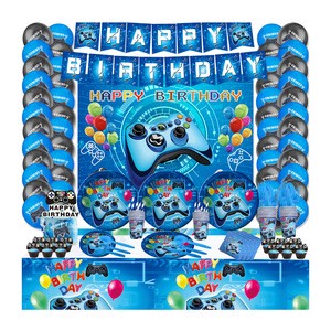 Blue Game Boy Birthday Party Decoration Tableware Paper Plate Napkin Paper Cup Set Party & Holiday Supplies Kids Handle Game