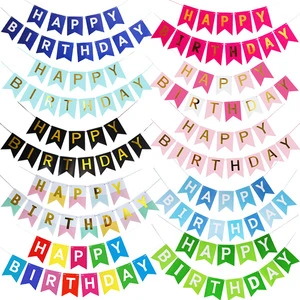 Happy Birthday Banner With Gold Letters Bunting Banner for Party Decorations Swallowtail Flag Birthday Sign Banner Supplies