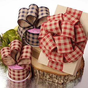 Floral Gingham Burlap Ribbon Satin Polyester Wired for Decoration for Birthday Halloween Wedding Christmas Hanukkah Easter