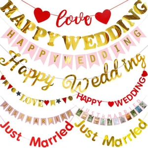 I LOVE YOU/Happy Wedding/Just Married Paper Banners Flags Garland for Valentine's Day Wedding Anniversary Proposal Party Decor