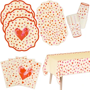 Valentine's Day Theme Disposable Dinnerware Set Party Decorations Thick Kraft Paper Plate Napkin Cup Tableware Party Supplies