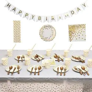 Hot Stamping Bronzing Series Birthday Party Supplies Festival Theme Disposable Paper Plate & Cup Tableware Gold