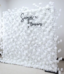 Handmade New Design Silk Wedding Decoration Backdrop 5D Roll up White Flower Wall for Events