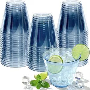 Clear Plastic Cups Blue Plastic Disposable Cups For Cocktail 50 Pack Fancy Cocktail Cup For Party Stemless Wine Glasses