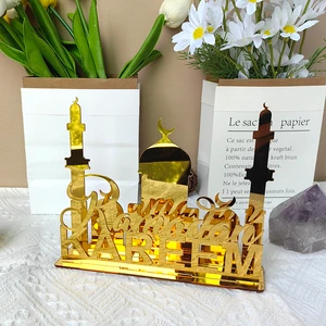 Muslim Party Supplies Eid Mubarak Ornament Golden Moon Star Mirror Crescent Ornaments for Home Table Decoration Crafts Gift