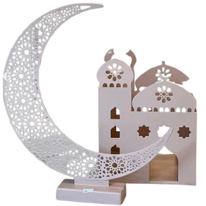 Islamic Decorative Eid Gift Ramadan Table Decor Crescent Moon Ramadan Eid White Metal Gifting Purpose