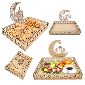 Custom Wholesale Ramadan Eid Food Serving Tray Laser Cut Ramadan Tray Wood Tray Ramadan Decoration Supplies