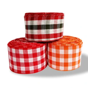 Wholesale High Quality 6.5cm Width Christmas Ribbon Custom Wired Burlap Plaid for Crafts Wire Edged Ribbon for Holiday