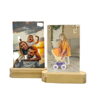 Magic Mirror Picture Wood Plastic A4 4x6 Inch Mini Led Light Ps Acrylic Wooden Base Photo Frame