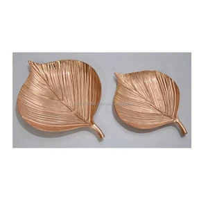 Hand-Cast Translucent Enamel Food Grade Modern Indian Home Decoration Wedding Serving Tray Indoor Tabletop Polished Dried Leaves