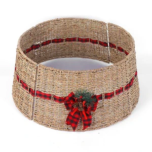 Factory Retail Christmas Tree Base Skirt Seagrass Handmade Woven Foldable Christmas Tree Base Stand Cover Skirt