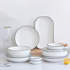 13Pcs White Ceramic Dinnerware Set Porcelain Bowl Spoon Plates Sets Ceramic Dinner Plates Serving Tableware for Restaurant