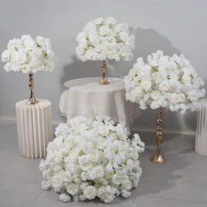 Customizable Artificial Wedding Flower Ball Rose Babys Breath Table Centerpiece with Gold Stand for Wedding Event Decor