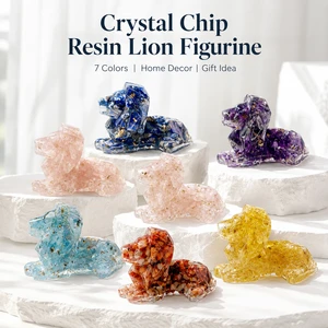 Natural Crystal Chip Resin Lion Figurine Home Desk Decor Ornament Gift Wholesale