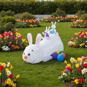 2.4M Inflatable Easter Bunny and Egg Decor with LED Lighting for Outdoor Yard Parties and Lawn Display