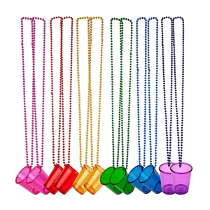 Haiwin Bachelorette Bride Party Shot Glasses Necklace Cups Plastic Shot Glass on Beaded Necklace for Birthday Wedding Party