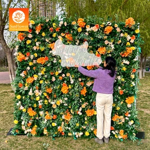Sunwedding Artificial Silk 3D Flower Wall Orange Flowers Greenery High Standard Quality Model SFW-004/14 Wedding Decoration