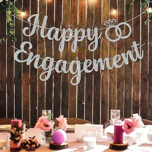 Gold Glitter Happy Engagement Banner Paper Wedding Party Decorations for Engagement and Wedding Celebrations