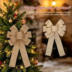 Custom Wired Edge Burlap Plaid Christmas Ribbon Bow For Wreath Tree Door Garland Gift Packaging Decoration