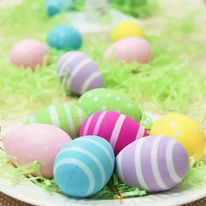 Xieli Easter Decorations Colorful Plastic Egg with Dots and Stripes Hanging Ornaments Easter Party Favors