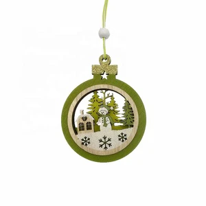 Round Wood Carving Christmas Hanging Ornaments for Holiday Decorations