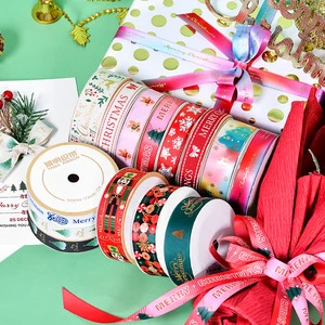 YAMA Gift Christmas Grosgrain Double Faced Satin Printed Ribbon With Logo for Gift Wrap Merry Christmas