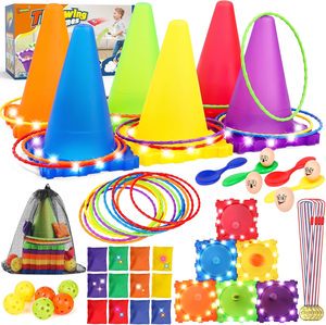 49PCS Carnival Games Outdoor Combo Set for Kids , Plastic Cones Obstacle Course Bean Bags Balls Ring Toss Game