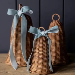 Best Seller Christmas Ornaments Rattan Bell Decoration Natural Wicker Set of 3 Bells Christmas decor sets on sale