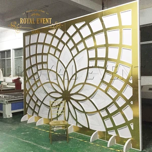 Wedding Big Square Flower Wall Panel Backdrop Wedding Decor Golden Lotus Pattern Church Backdrop Decoration