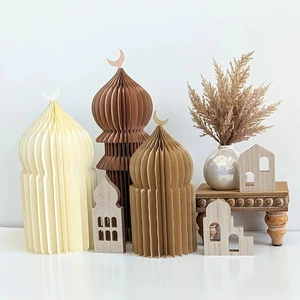 Islamic Eid Mubarak Decorations 3D Ramadan Table Topper Ramadan Honeycomb Centerpiece for Islamic Festival Party Home Supplies