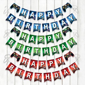 New Game Handle Birthday Party Banner Pull Flag Game on Pad Kids Toy Paper Banner for Party Decorations Supplies