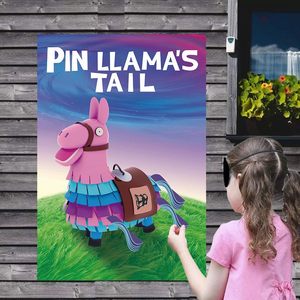 Video Game Party Supplies Large Poster 24pcs Tails Stickers Pinata Party Games Pin Tails Llama Decorations for Kids' Parties