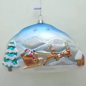 Santa & Elk Winter Scene Glass Ornament Glittery Mountain Landscape Christmas Tree Holiday Home Decor