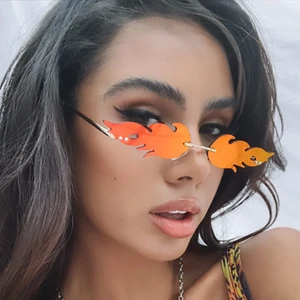 European and American Personality Flame Shape Sunglasses Metal Rimless Sunglasses tide Dance Party Funny Glasses