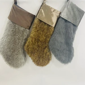 20 Inch Big Luxury Premium Artificial Fur Soft Brown Grey White Christmas Decoration Christmas Stockings