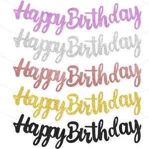 2025 Hot Sell Happy Birthday Party Banner Gold Color Paper Pull Flag Background Decorations for Birthday Party Accessories