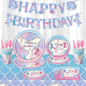 Purple and Blue Mermaid Birthday Party Decorations Paper Plates, Paper Cups, Napkins, Tablecloths