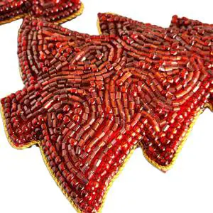 Red Beadwork Holiday Decoration Festive Craft Gift for Home Party Decor Handmade Beaded Christmas Tree Hanging Ornament