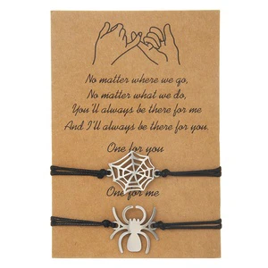 Classic Silver Stainless Steel Spider Bracelet Black Hand Woven Bag Bracelet for Couple Halloween Party Dance Jewelry Gift