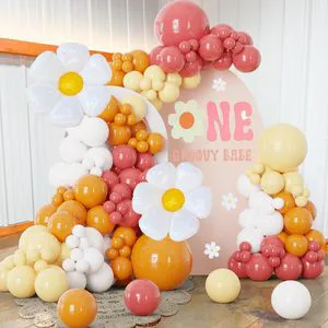Retro Flower Daisy Baby Shower First Trip Around the Sun Decoration Inflatable 1st Birthday Party Set Kit Garland Balloon Arch