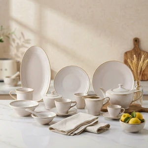 ST Cream White Custom Ceramic Rim Flat Porcelain Dishes and Plates Set Hotel Home Restaurant Wedding Tableware Sets Steak Plates