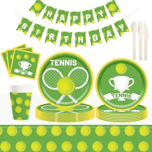 DAMAI Tennis Party Supplies Tennis Ball Sports Games Party Decorations Softball Theme Party Tableware Set Tennis Plates