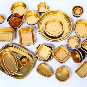 Black Gold Series Aluminum Foil Containers 50ml-5000ml Cake Food Bowl Plate Baking Mould Disposable Picnic Tableware For Outdoor