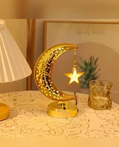 BRUSHSTROKE BLISS Crescent Moon Design Metal Ramadan Decor Handmade Durable Rechargeable Battery Glowing New Arrival Creating