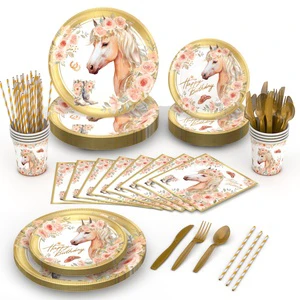 Hot Spring Mustang Flower Theme Design of High-quality Environmental Napkins Tablecloth Disposable Party Supplies