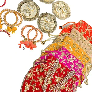 Handmade Wedding Favour Set: Embroidered Potli Bag, Bangle, and Kumkum Holder for Ramadan