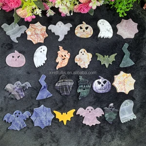 Mixed Materials Crystal Ghost Natural Energy Healing Rose Quartz Pumpkin Bat for Halloween Decor