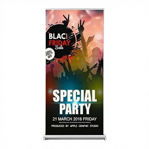 33x80 Inch Floor Standing Pull-Up Banner with Digital Printing for Wedding Party Tradeshow Giveaways-PVC Film Curl Resistant