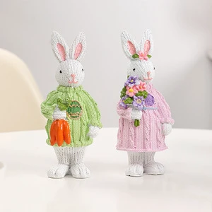 Easter Decorations European-Style Cute Easter Bunny Resin Figurine Home Table Ornament Easter Gift