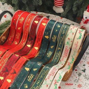 2.5cm Christmas Themed Ribbon - Red and Green Festive Webbing for Gift and Flower Wrapping - New Arrival